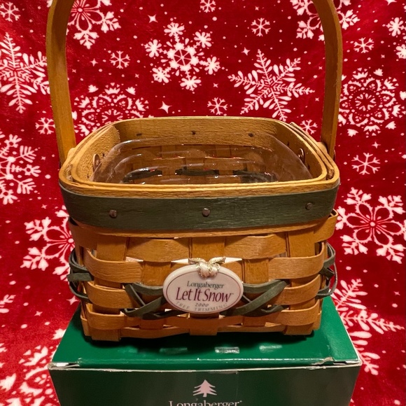 Longaberger Other - 🎄Longaberger 2000 Let It Snow Tree Trimming COMBO Basket, Protecter,Tie On